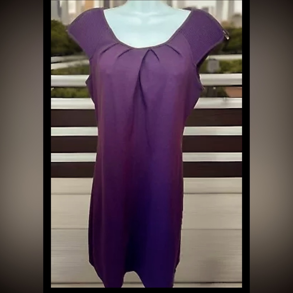 🍆SPENSE🍆 RUCHED CHEST RIBED SHOULDER ZIP CAP SLEEVE BACK SLIT SHEATH DRESS NWT